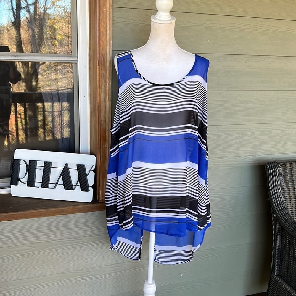 Torrid Striped Chiffon Button Back Tank Top